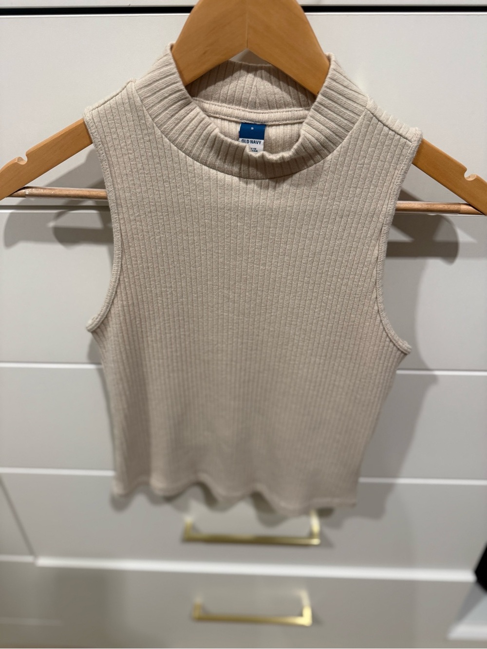 Old Navy Sleeveless Ribbed Mock Neck Tank - Beige